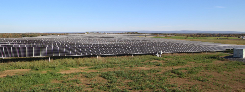 The Nittany 1 solar array, one of three solar farms that make up the 70-megawatt solar array in Franklin County that will provide Penn State with 25 percent of its purchased electricity, across all campuses, over 25 years. Credit: Lightsource bp. All Rights Reserved.