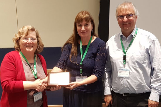 IMAGE: Matheron Lecturer Vera Pawlowsky-Glahn with Jenny McKinley and K. Gerald van den Boogaart