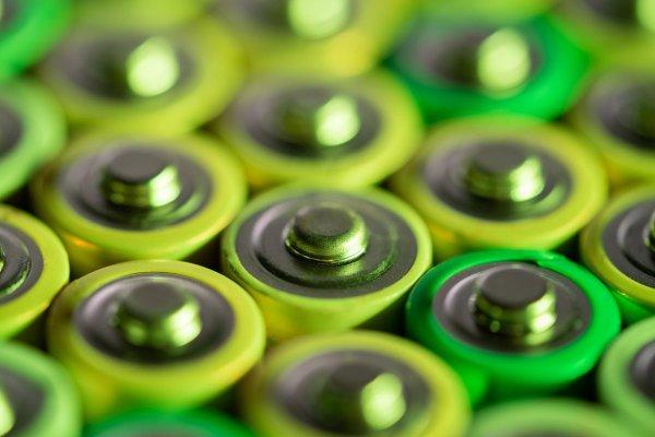 Green batteries close up