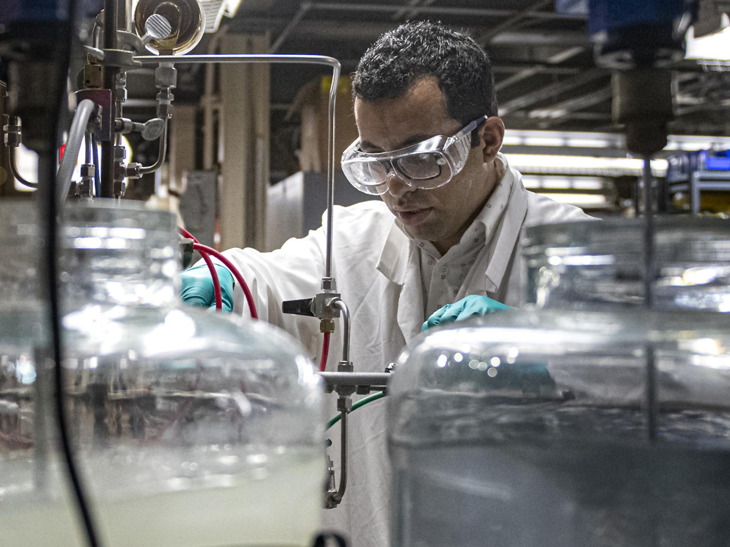 Mohammad Rezaee, Centennial Career Development Professor in Mining Engineering, works in the Center for Critical Minerals Lab, one of the EMS labs that earned My Green Lab certification. Credit: Patrick Mansell / Penn State. Creative Commons