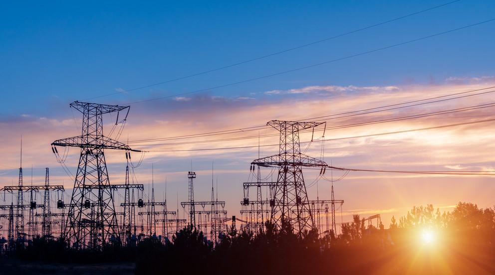 Transformers at an electric substation.